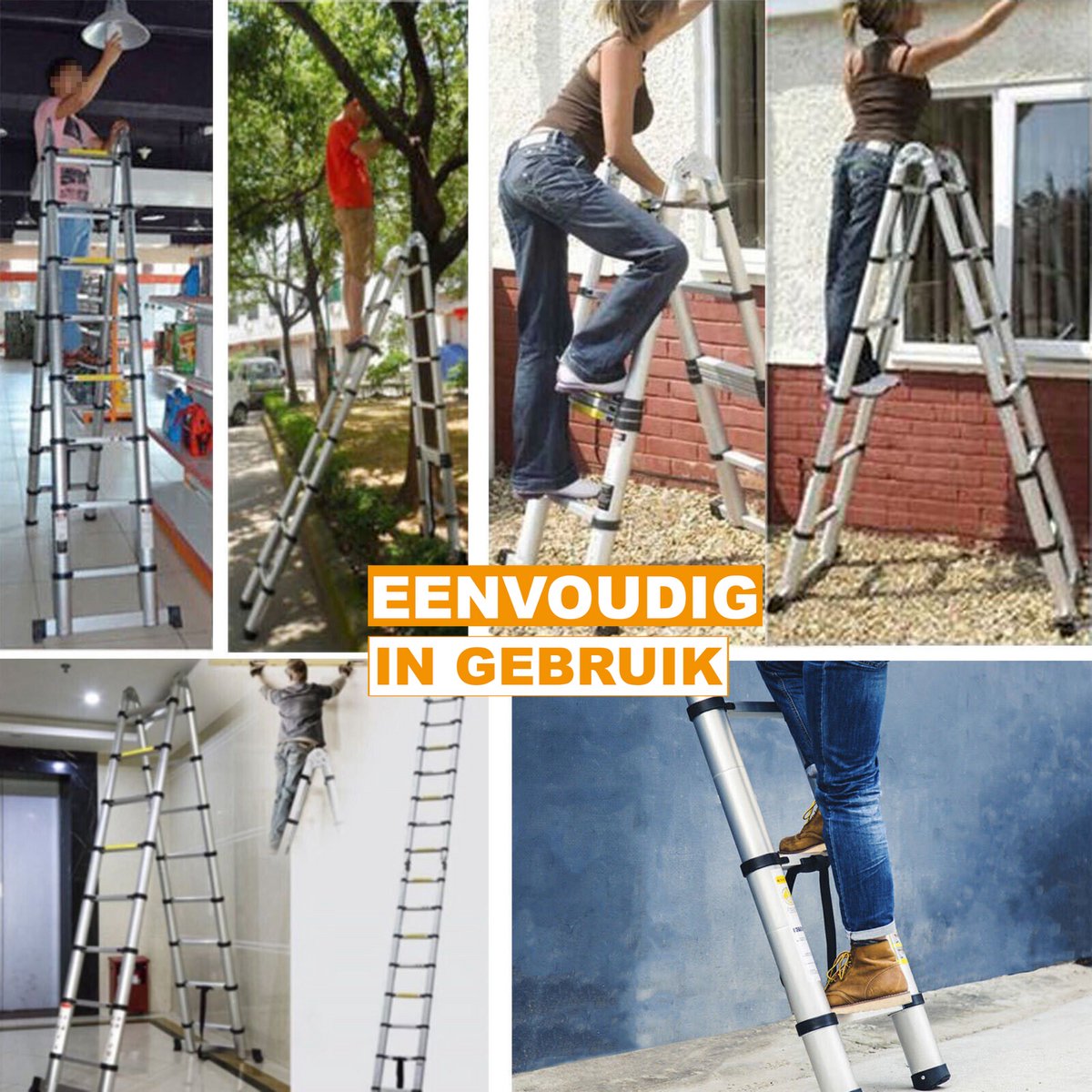 Telescopische Loft Ladder Mona - 620CM - Opvouwbare Trapladder - Uitschuifbare Aluminium Ladder - Draagbaar - EN131 - Max. Belasting 150kg/330lb – foto 2