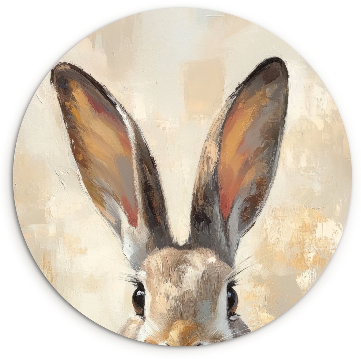 WallCircle Wandcirkel 60x60 cm - Muurcirkel Haas - Oren - Bruin - Muurdecoratie woonkamer - Wanddecoratie slaapkamer - Kamer decoratie accessoires - Ronde schilderijen Paashaas oren