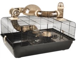 Flamingo - hamsterkooi FIGO - 58 l x 35 b x 40 h cm - beige-bruin-zwart - een paradijs voor uw kleine vriend