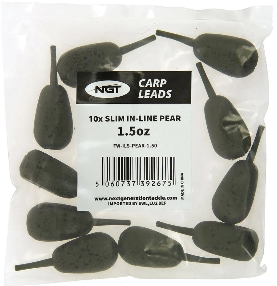 NGT Leads - Slim Pear Inline-Lood 70g (10 Stuks) | Inline lood