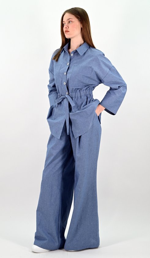 YesMooi - Chemisier Look Denim avec ceinture à nouer - L (40) - 100 % Katoen