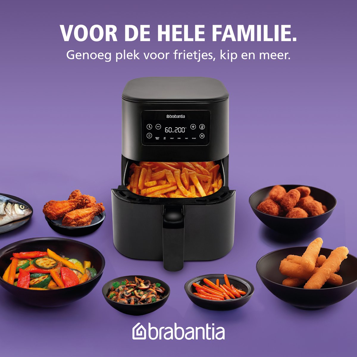 Afbeelding 2 van Brabantia Airfryer XXL - 5.7 liter - Digitaal Touchscreen - 6 Kookprogramma's - Tot 5 Personen - 80ºC tot 200ºC - 1700 Watt - BBEK1137