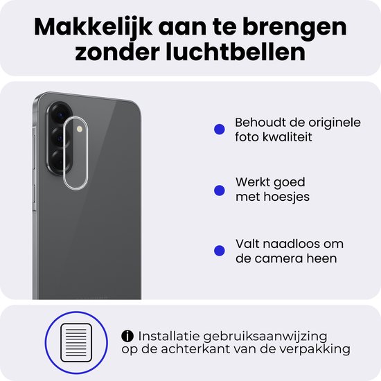 Donkergrijze telefoon met drie lenzen, met daarop een doorzichtige camerabeschermer.