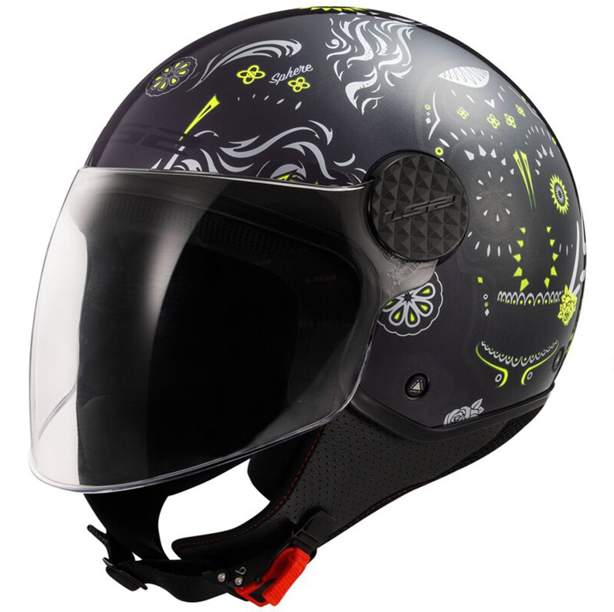 LS2 OF558 Sphere Lux II Maxca Zwart Fluo Geel Jethelm - Maat S - Helm