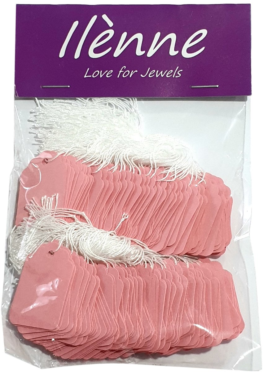 Ilènne - Kleine prijskaartjes met koord - 22x35 mm - 200 stuks - Roze - prijslabels - draadetiketten - hangetiket gekleurd