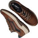 Paar bruine sneakers, bovenaanzicht met rits en veters.