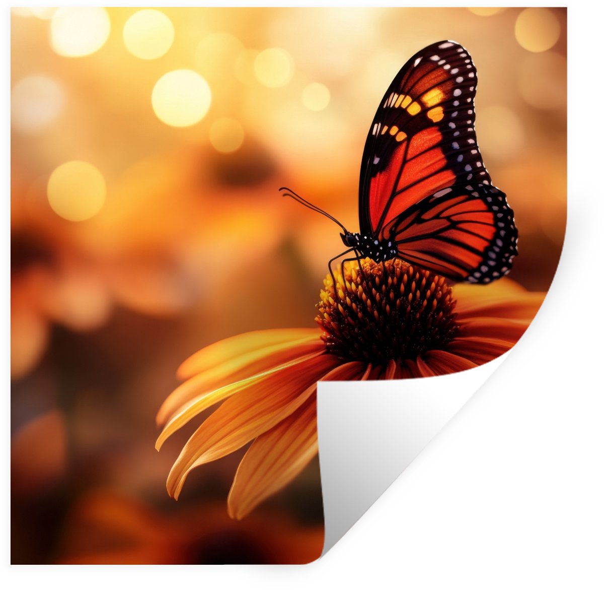 Muurstickers - Sticker Folie - Vlinder - Bloemen - Oranje - 80x80 cm - Plakfolie - Muursti