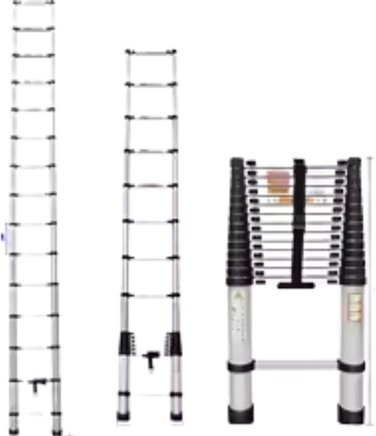 Yakimz Telescopische ladder, aluminium vouwladder, multifunctionele ladder, 3,8 m (1,9 m 1,9 m), telescopische uittrekbare ladder met stabilisatoren, draagkracht van 150 kg, zilver
