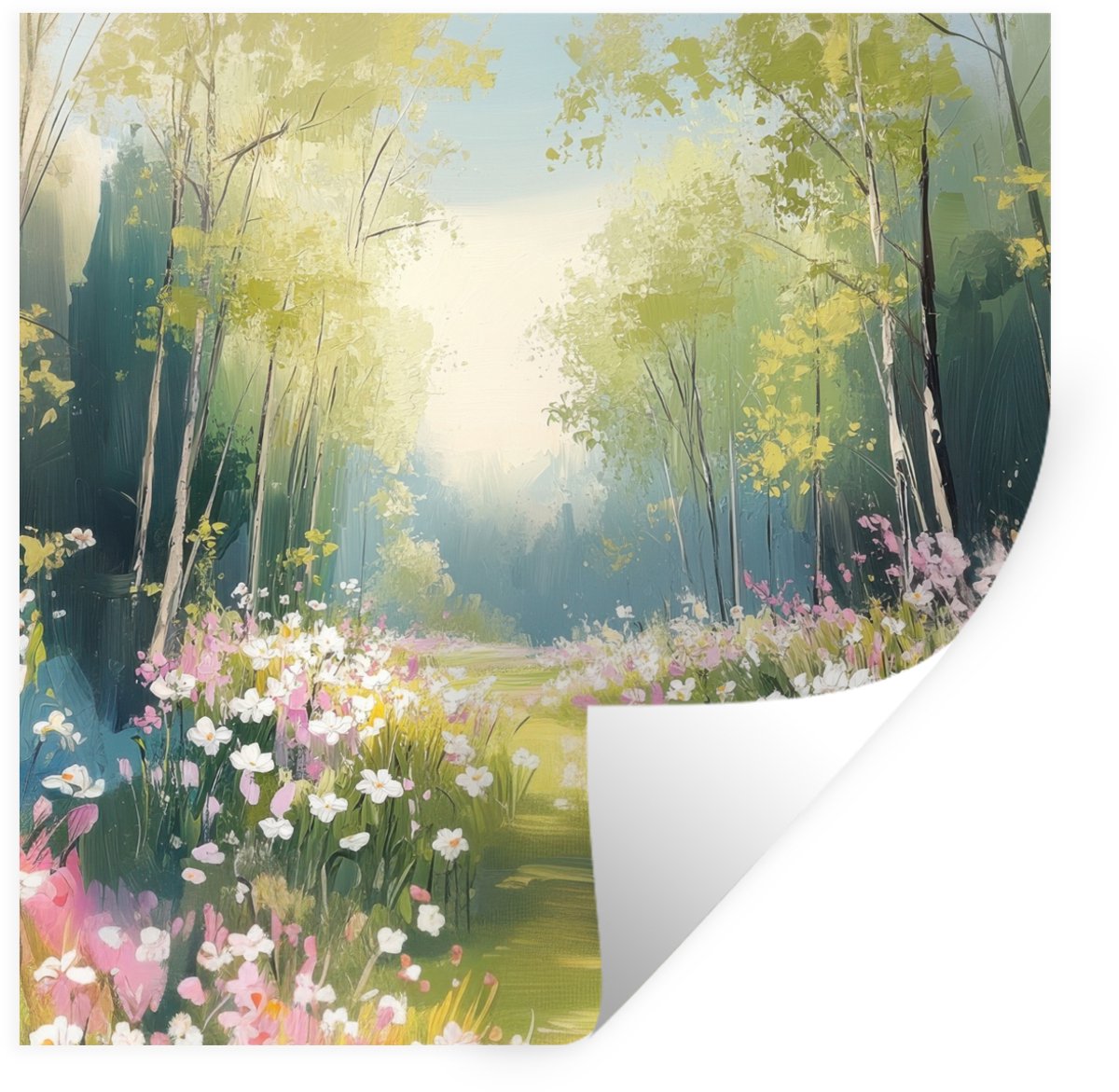 Muurstickers - Sticker Folie - Bos - Schilderstijl - Kleurrijk - 50x50 cm - Plakfolie - Mu
