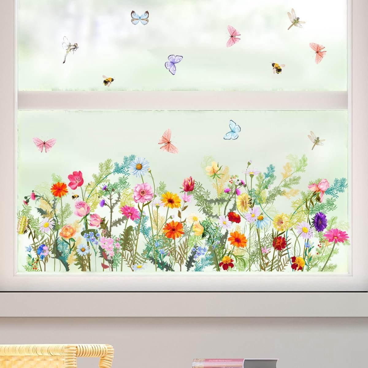 Bloem vlinder raamstickers muurstickers, PVC dubbelzijdige lente bloemen vlinder anti botsing verwijderbare raamstickers, raamstickers voor thuisfeest winkel display glasdecoraties