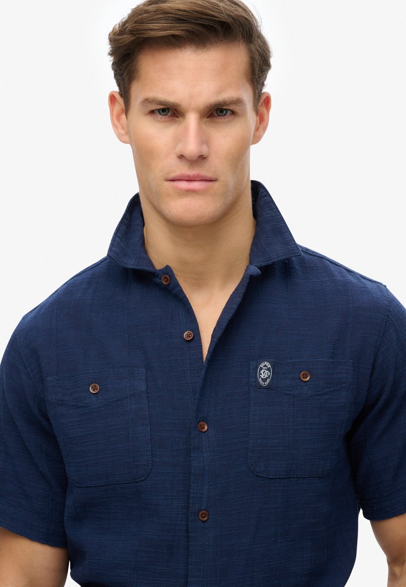 Superdry The Merchant Store Overhemd met korte mouwen en textuur Heren Shirts Marineblauw