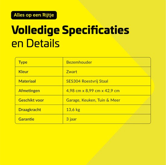Garpex® Bezemhouder - Bezem Ophangsysteem Tuingereedschap - 5 Houders 6 Haken - 304 RVS - Gereedschapshouder - 3M Tape - Zwart van Garpex — afbeelding 2