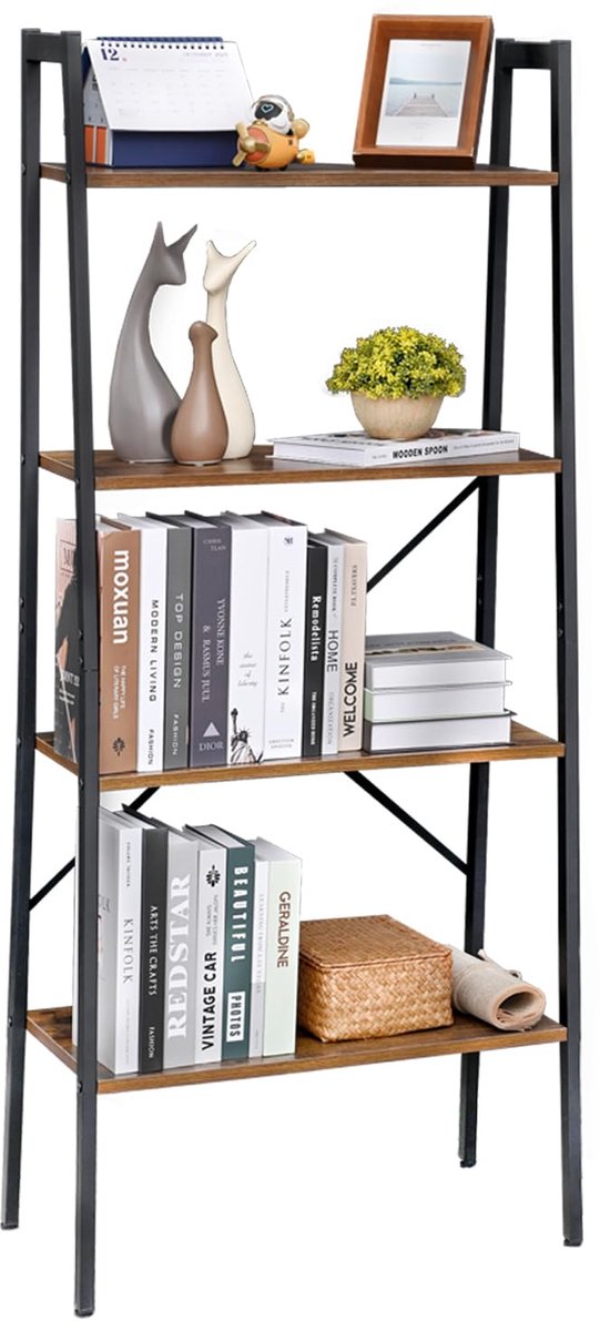 My Ninki ® Industriële Stijl Ladderkast met Vier Lagen voor Veelzijdig Gebruik in Huis of Kantoor