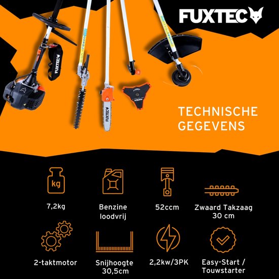 FUXTEC Multitool Benzine 5 in1 - Multigereedschap - Bosmaaier - Kettingzaag - Heggenschaar - 1m verlenging - FX-MT152E van FUXTEC — afbeelding 2