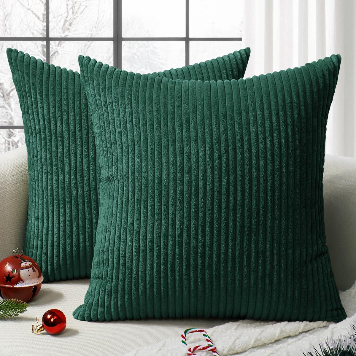 My Ninki ® Set van Twee Luxe Corduroy Kerstkussenslopen in Donkergroen voor Feestelijke Sfeer in Huis