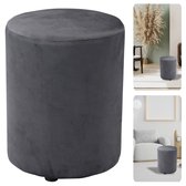 Cheqo® Poef Fluweel Grijs - Poefje - Bijzettafel - Voetenbankje - Stijlvolle Zitmeubel - Compact Design - Modern Interieur - Inclusief EBOOK