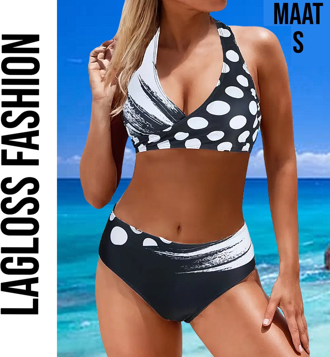 LaGloss 2-Delige Bikini Set met Zwart Wit Print - Trendy Badmode voor Dames