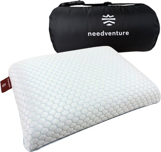 needventure® Reiskussen Cool & Comfort - Opvouwbaar Nekkussen - Traagschuim Kussen - Mini Hoofdkussen - Memory Foam - Geschikt voor Auto en Vliegtuig - Voor Kind en Volwassene - Voorkom Nekklachten