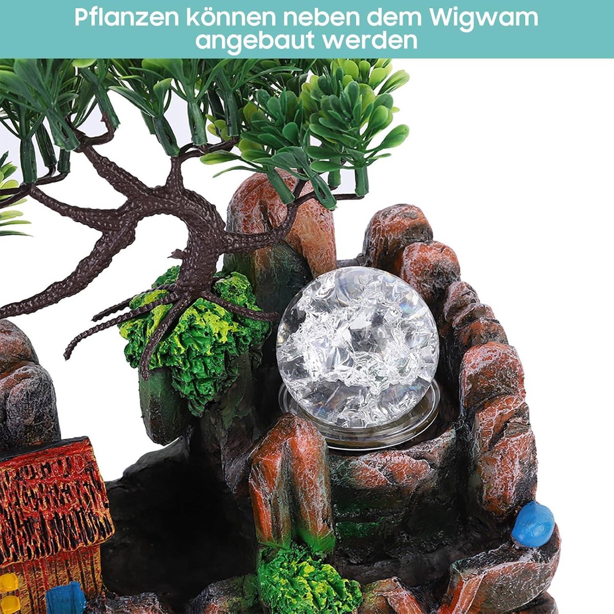 Ethedeal Tafelfontein, waterval met mist, kamerfontein met ledverlichting, bureaufontein, kamerfontein met planten, tuin, fontein, rotstuin, waterval met luchtbevochtiger voor kantoor, decoratie