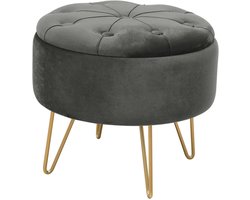 Poef met Opbergruimte CARO / Ronde Opbergpoef / Poef op pootjes / Grafietgrijs / Breedte 38 cm