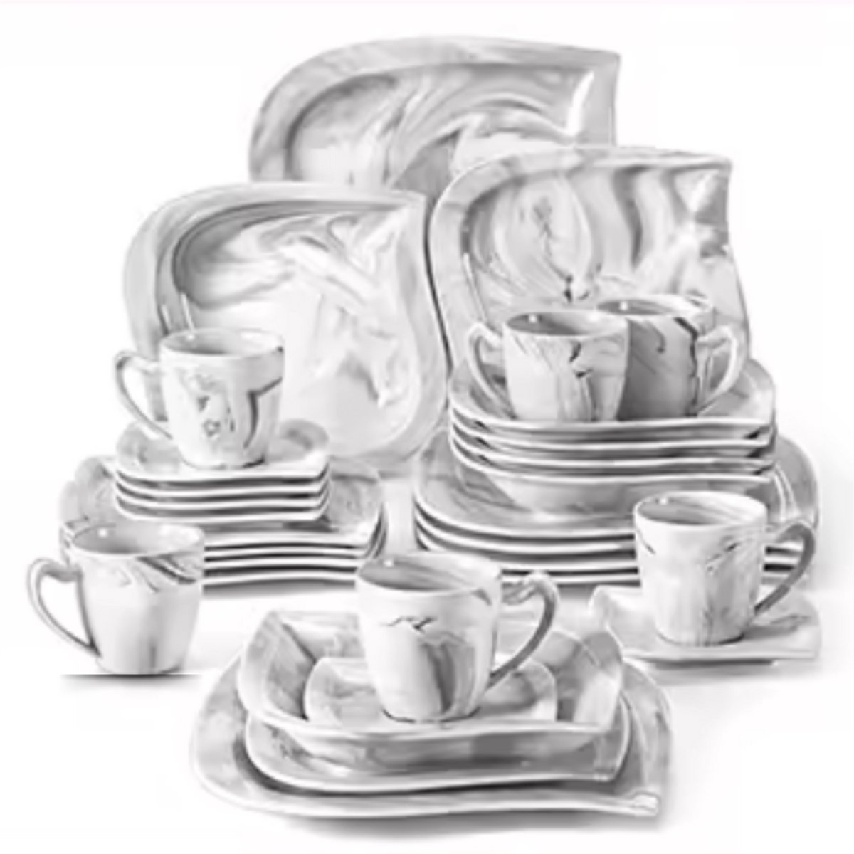 Dynastic Bordenset – 6 persoons – 30 delig – Marmerlook Keramisch – Dinerborden – Kleine Borden