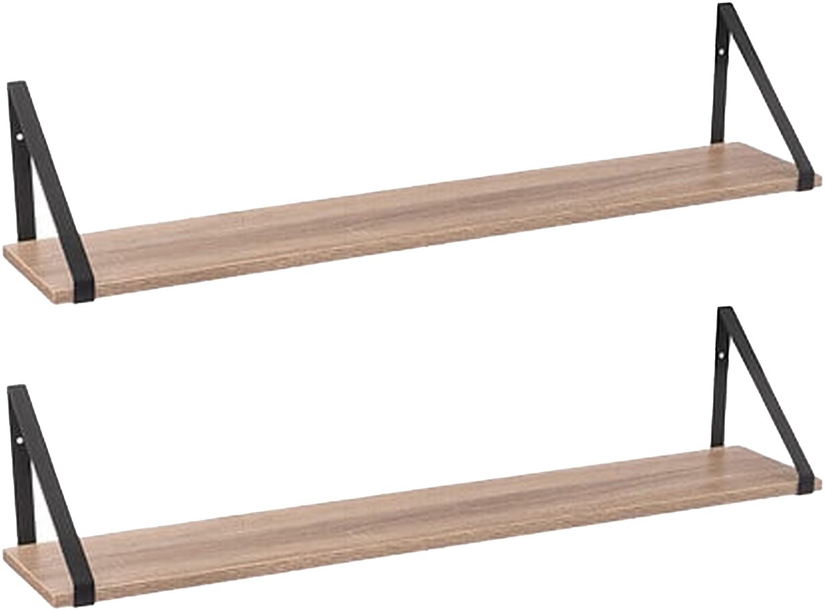 5Five® 5five Wandplankje Aliaj - 2x - zwart/bruin - metaal/hout - 78 x 16 x 15 cm