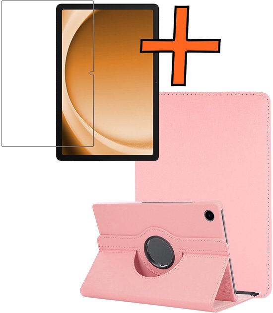 Hoes Geschikt voor Samsung Galaxy Tab A9 Plus Hoesje Case Draaibaar 360 graden Met Screenprotector - Hoesje Geschikt voor Samsung Tab A9 Plus Hoes Draaibaar Hoesje Cover - Lichtroze