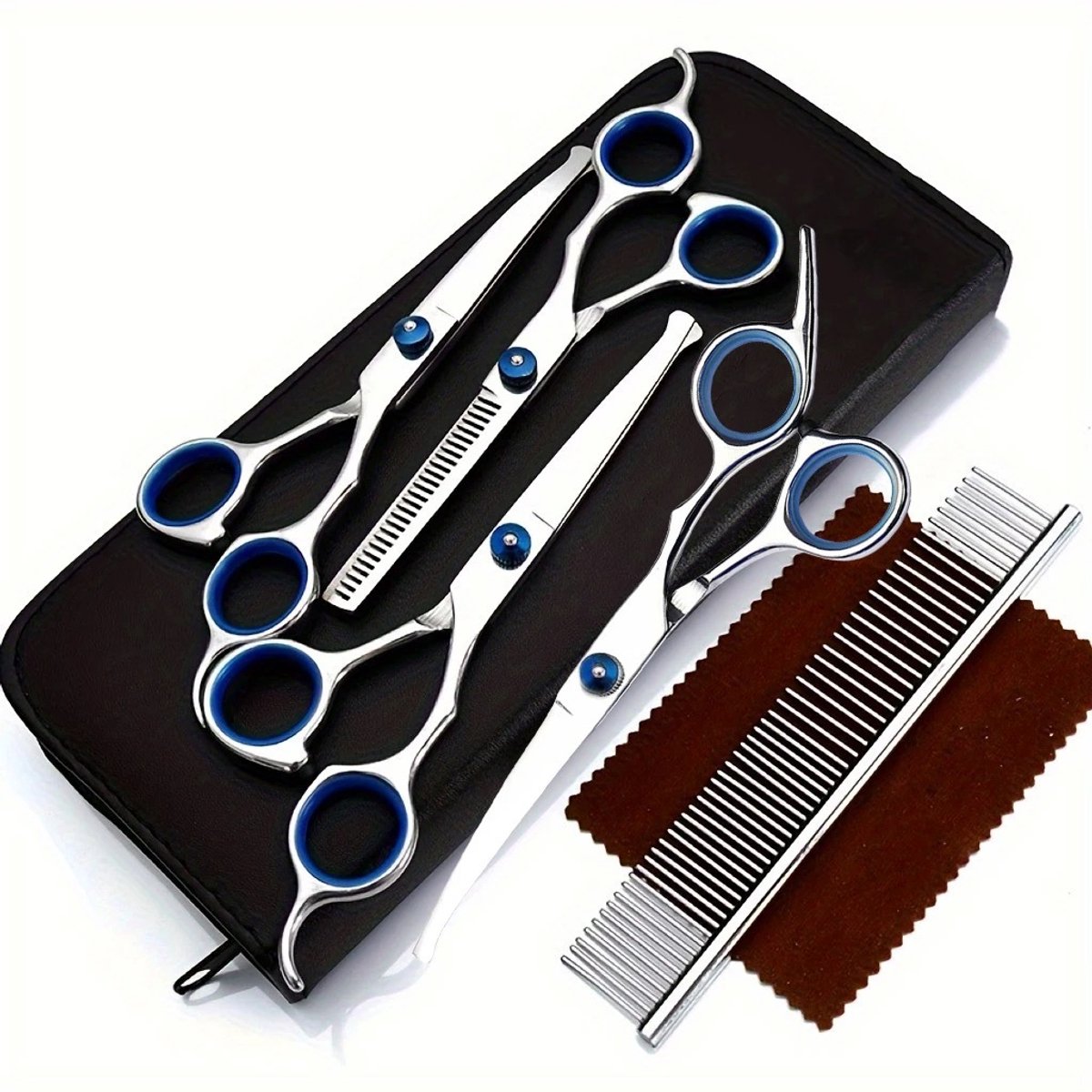 "WiseGoods Premium Dieren Groomer Schaar Set - 5-Delige Effileer En Trimmer Scharen - Huisdieren Trimmen - Hondenschaar - Zilver "