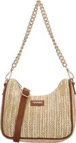 Charm London Hillingdon Schoudertas - Crossbody - Raffia - Goud - Ritsvakken - Schouderband - Beige