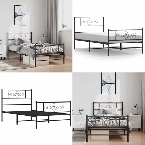 vidaXL - Bed frame met hoofdbord - Zwart - Metaal - 90x200 cm | Leen Bakker