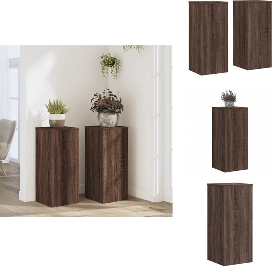 vidaXL Plantenstandaards 2 st 25x25x80 cm bewerkt hout gerookt eiken, planten standaard, bloemenstandaard, plant verhoger, plantenhouder, bloemenrek
