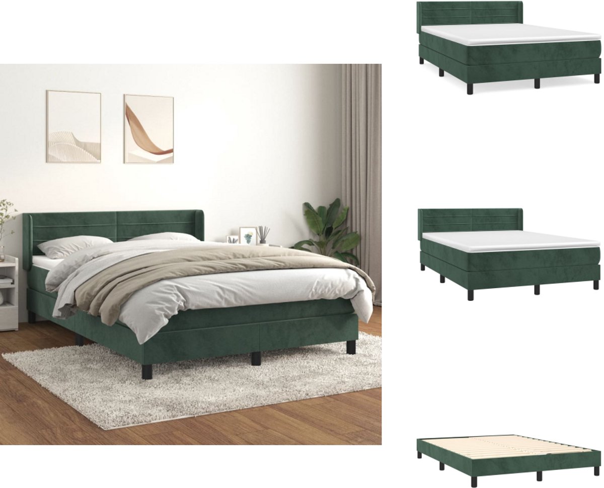 vidaXL Boxspring - Boxsprings - Bed - Slaapmeubel - Boxspring met matras fluweel donkergroen 140x200 cm