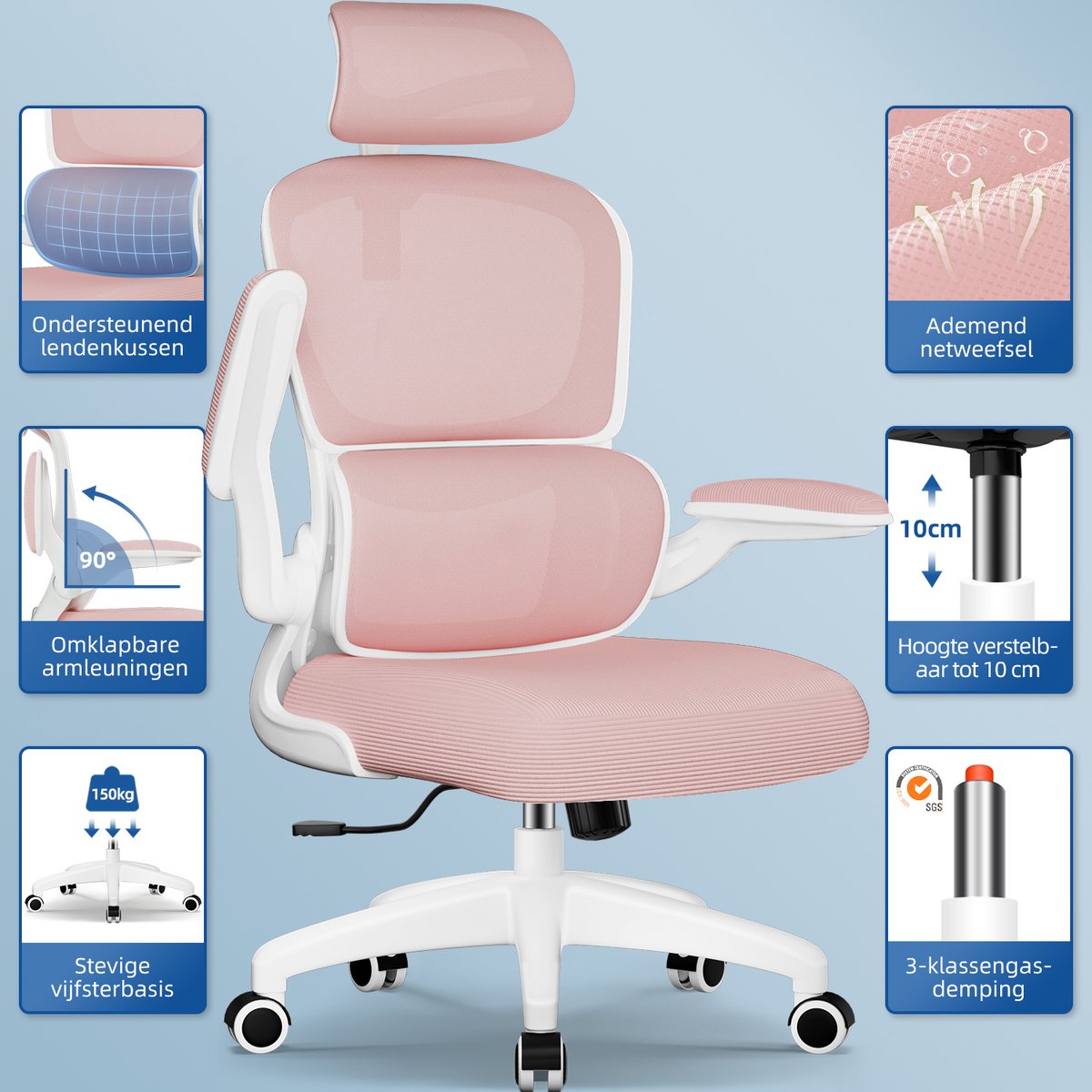 Elekiatech Ergonomische Bureaustoel - Roze thumbnail 3