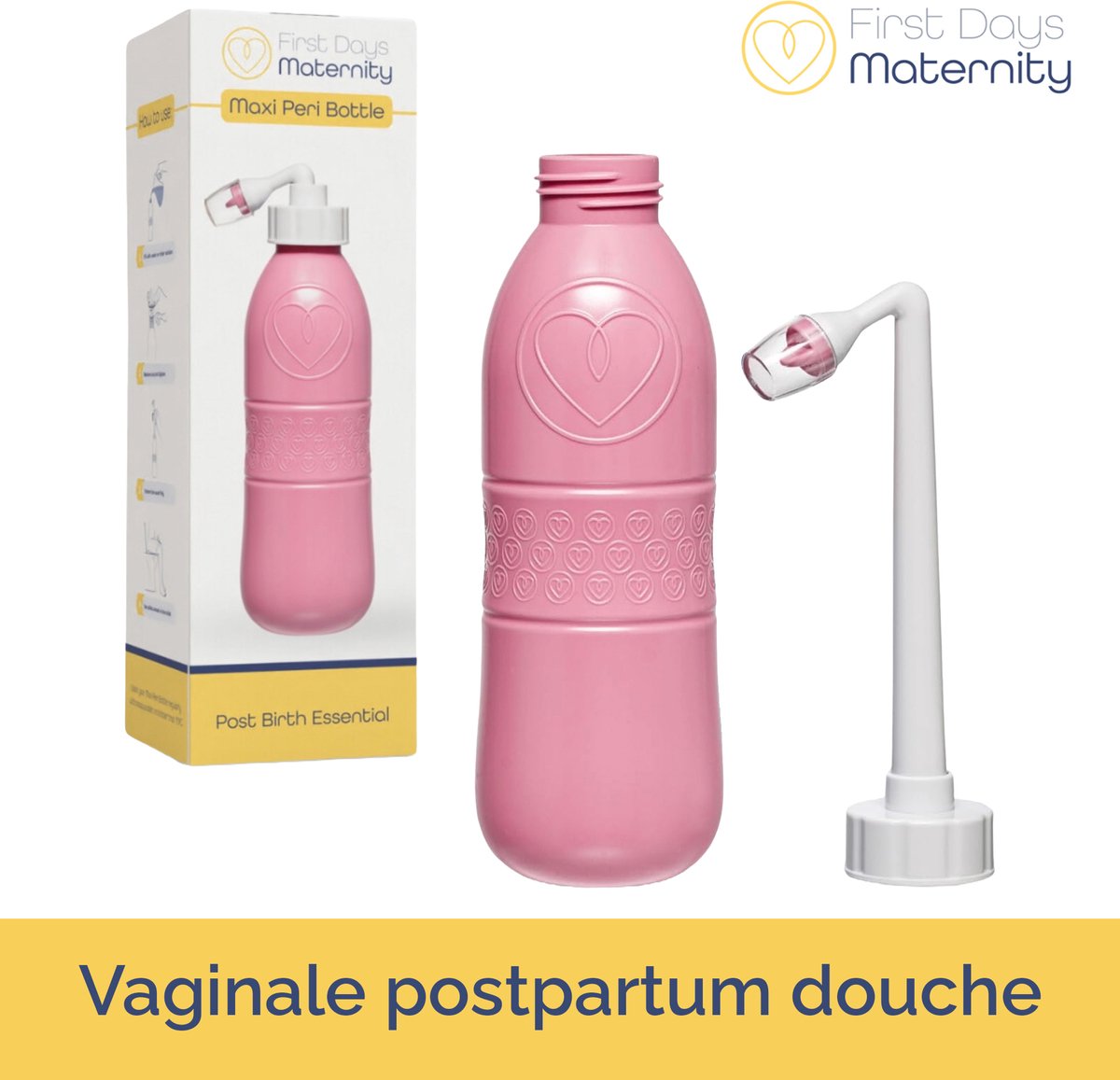Maxi peri bottle - postpartum spoelfles - perineum douche - roze - 650ml - First Days Maternity - zwangerschapscadeau