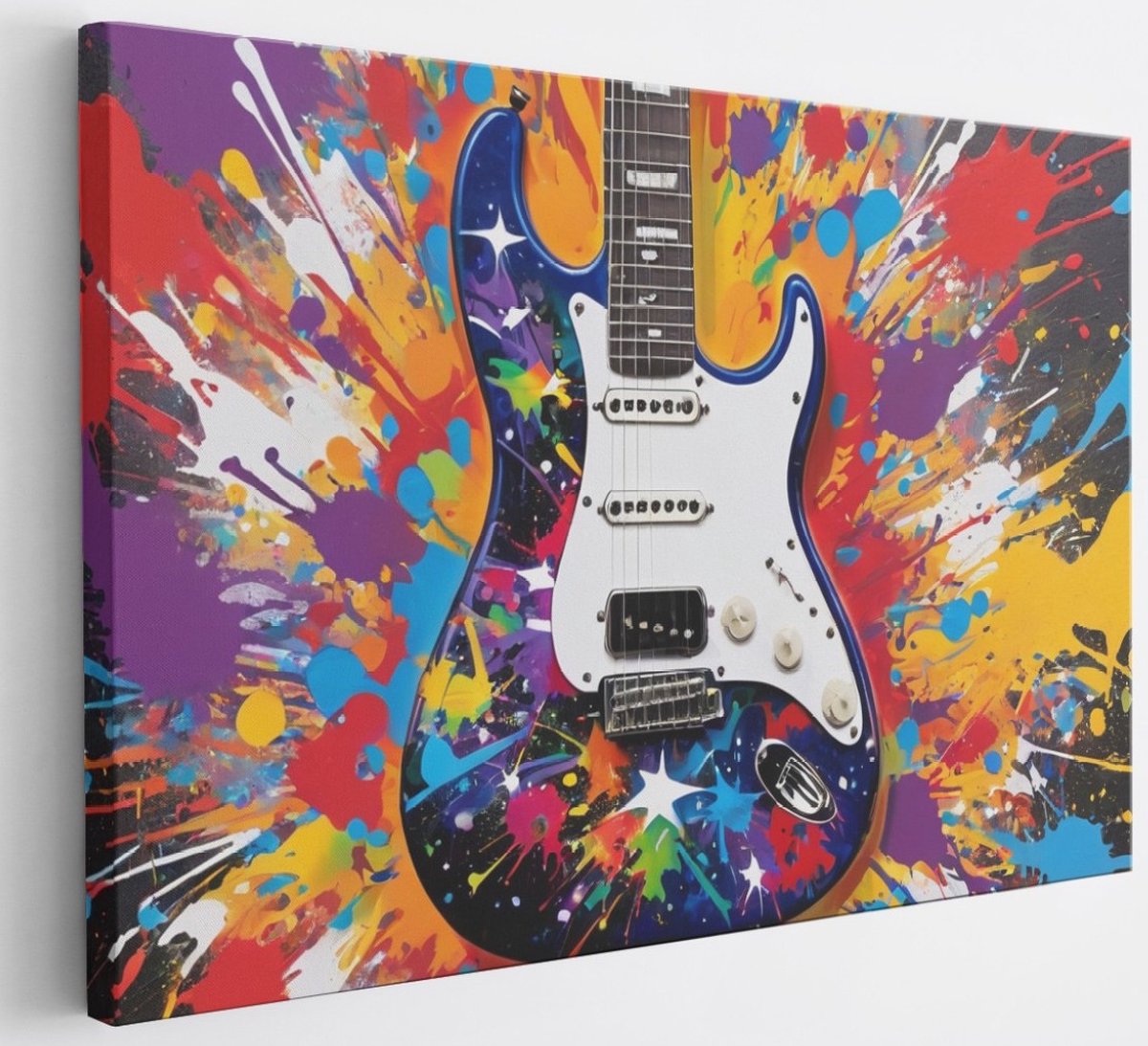Saammp Canvas Schilderij - Gitaar - Abstract - 60x40 - Foto op canvas - Wanddecoratie - Muurdecoratie Woonkamer - Slaapkamer decoratie - Canvas Print Multicolor