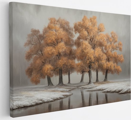 Saammp Canvas Schilderij - Oranje bomen - Natuur - Wit Landschap - Abstract - 30x20 - Foto op canvas - Wanddecoratie - Muurdecoratie Woonkamer - Slaapkamer decoratie - Canvas Print