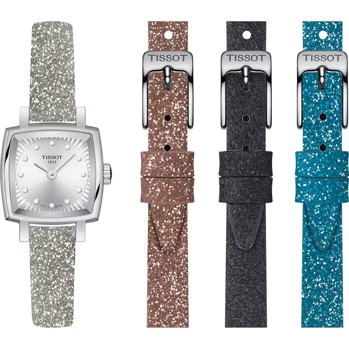 Tissot Lovely Square Festive Kit T0581091703602 Horloge - Leer - Roze - Ø 20 mm