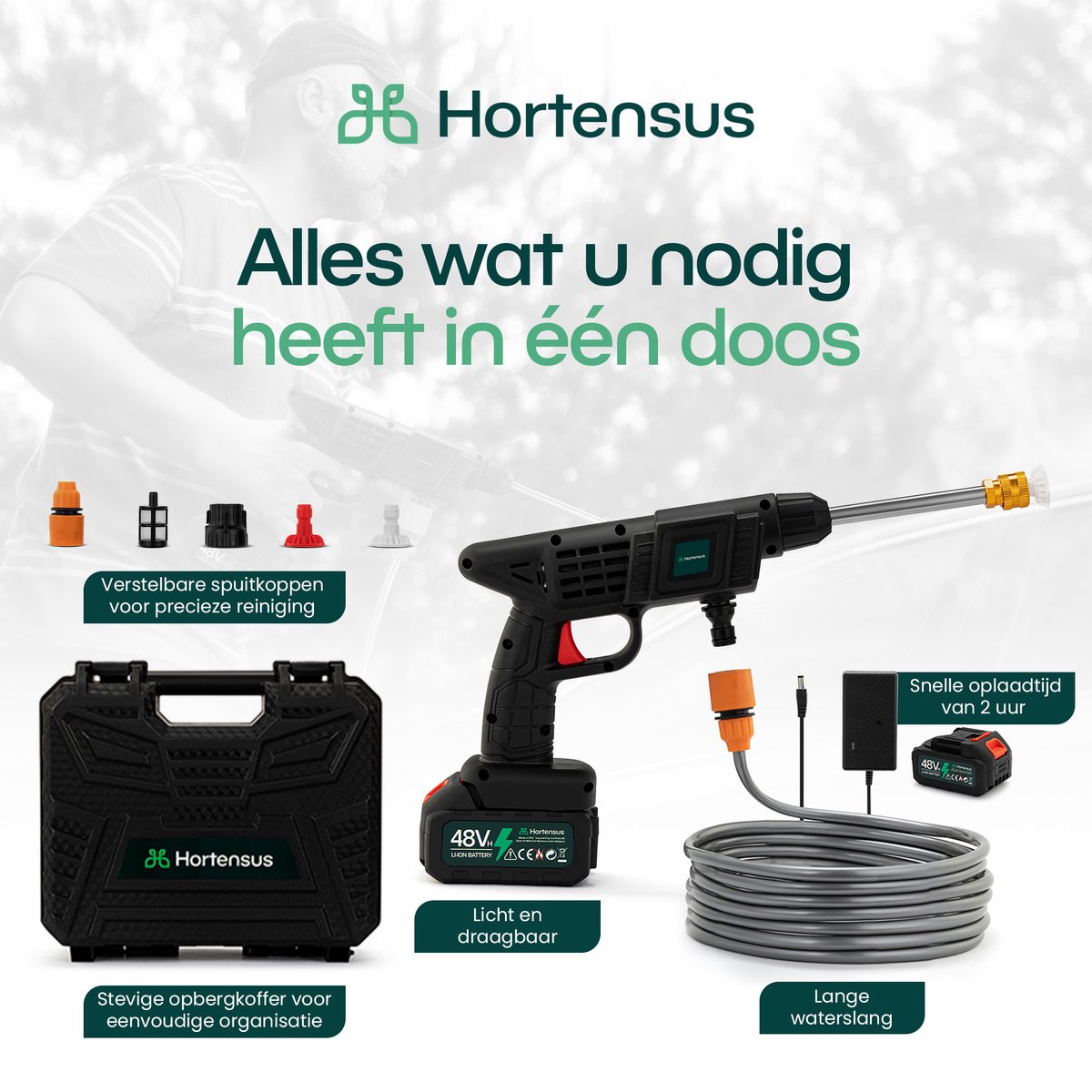 Nettoyeur Haute Pression Sans Fil 980PSI - 120Bar, Portable