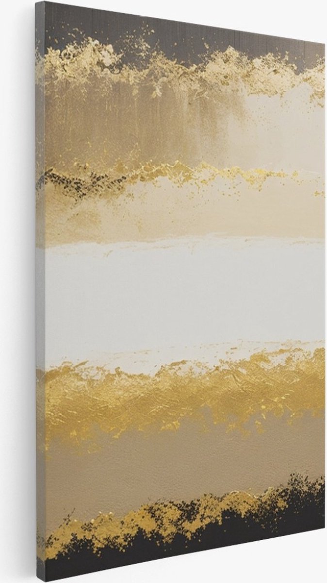 Saammp Canvas Schilderij - Abstract - Goude Vegen- 20x30 - Foto op canvas - Wanddecoratie - Muurdecoratie Woonkamer - Slaapkamer decoratie - Canvas Print Multicolor
