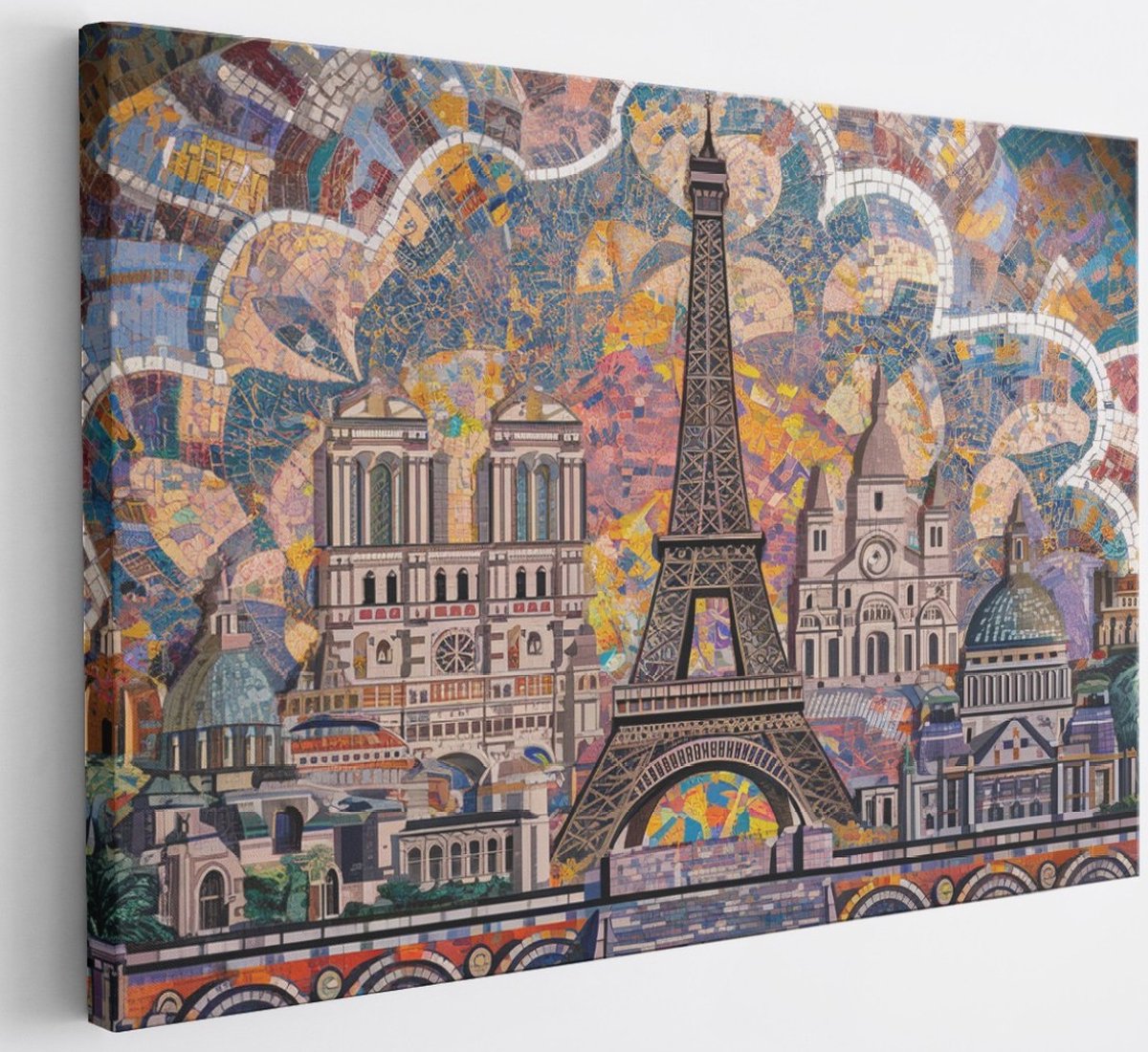 Saammp Canvas Schilderij - Parijs in mozaiek - Abstract - 90x60 - Foto op canvas - Wanddecoratie - Muurdecoratie Woonkamer - Slaapkamer decoratie - Canvas Print Multicolor