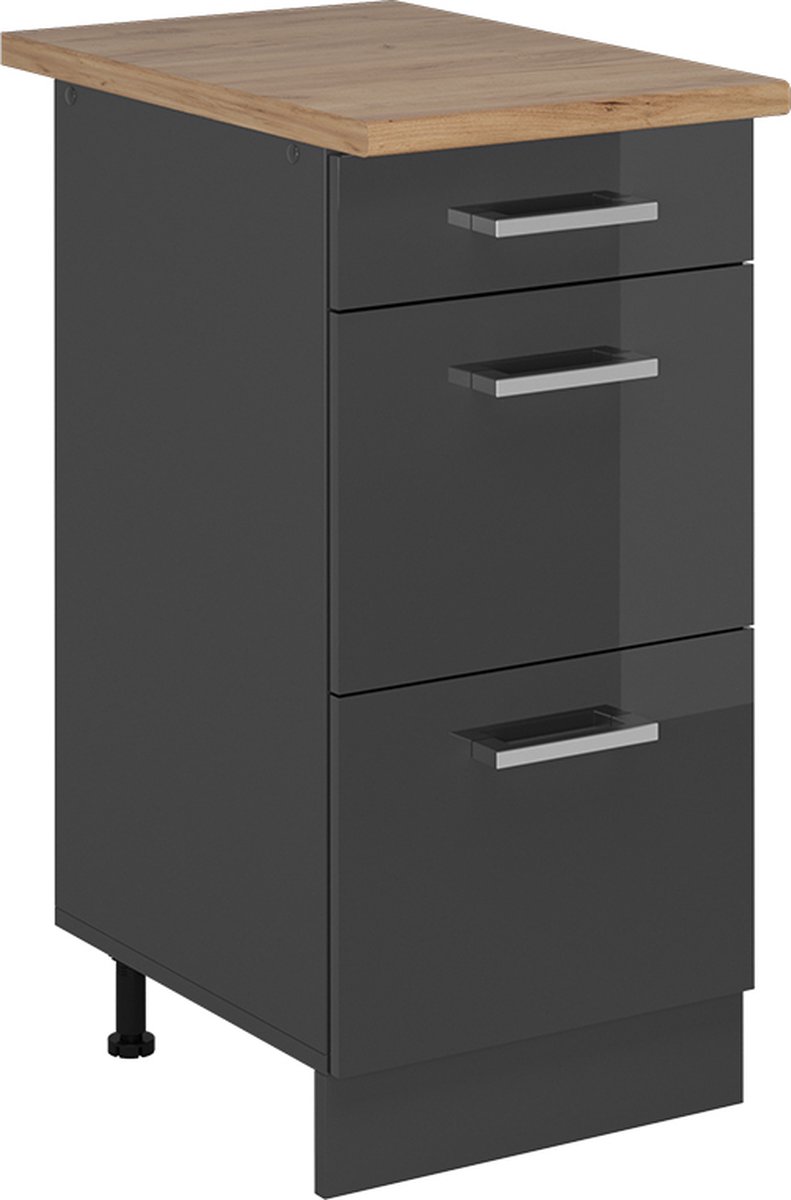 Vicco R-Line Keukenonderkast – 40 cm met laden, WB Eik Antraciet Hoogglans