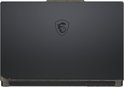 Gesloten zwarte MSI gaming laptop met het MSI-draaklogo in reliëf op de deksel.