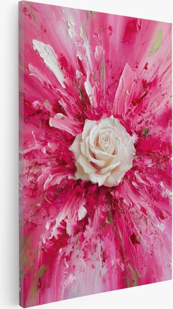 Saammp Canvas Schilderij - Bloemen - Witte Roos - 80x120 - Foto op canvas - Wanddecoratie - Muurdecoratie Woonkamer - Kantoor Decoratie Multicolor