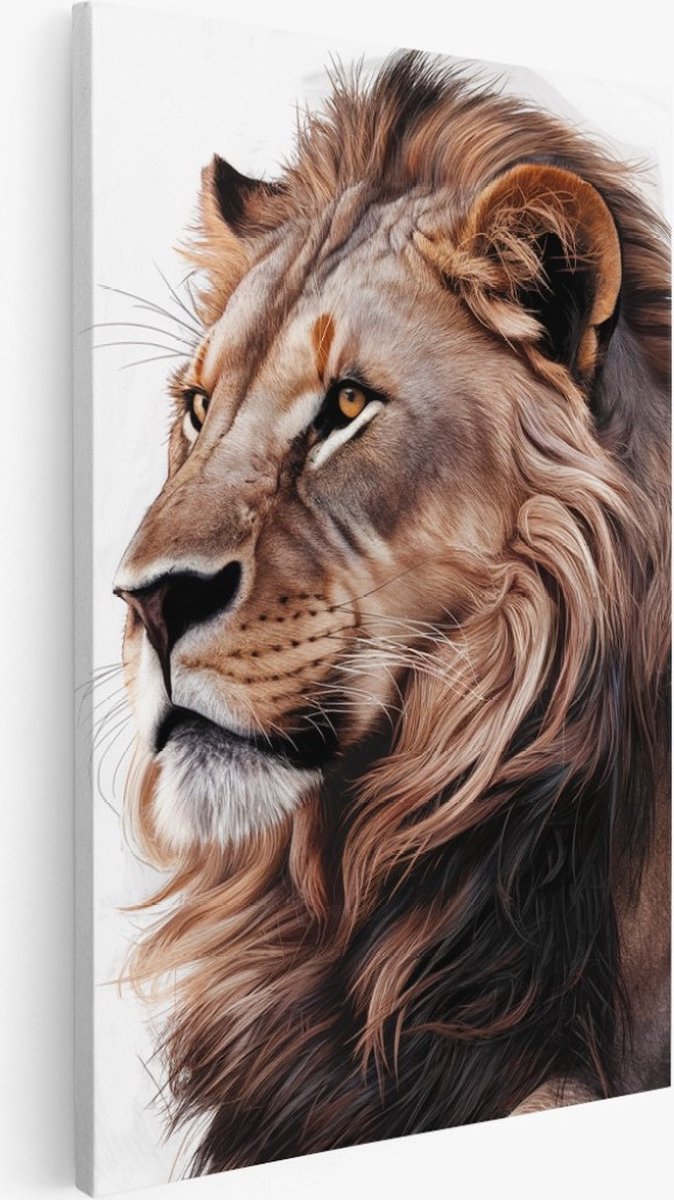 Saammp Canvas Schilderij - Leeuw - Portret - Wit - Dieren - 40x50 - Foto op canvas - Wanddecoratie - Muurdecoratie Woonkamer - Slaapkamer decoratie - Canvas Print Multicolor