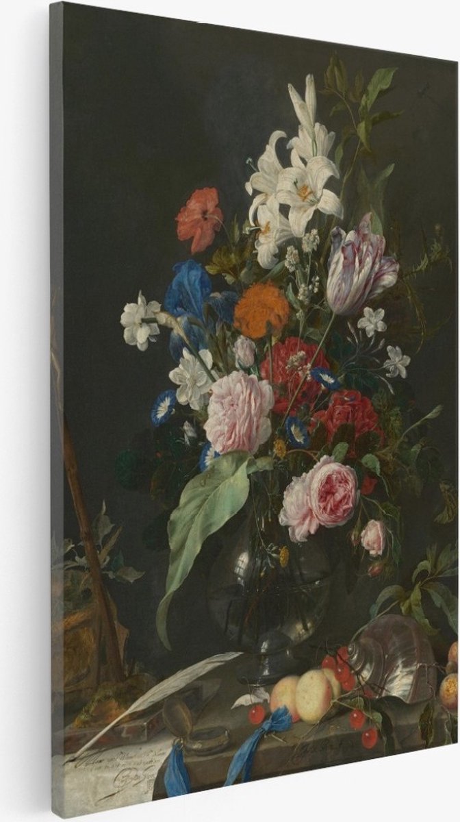 Saammp Canvas Schilderij - Jan Davidsz - Stilleven met bloemen, schedel en crucifix - Abstract - Kunst - 80x120 - Foto op canvas - Wanddecoratie - Muurdecoratie Woonkamer - Slaapkamer decoratie - Canvas Print Multicolor