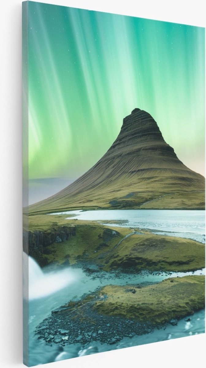 Saammp Canvas Schilderij - Ijsland - Noorderlicht - Landschap - Natuur - 60x90 - Foto op canvas - Wanddecoratie - Muurdecoratie Woonkamer - Slaapkamer decoratie - Canvas Print Multicolor