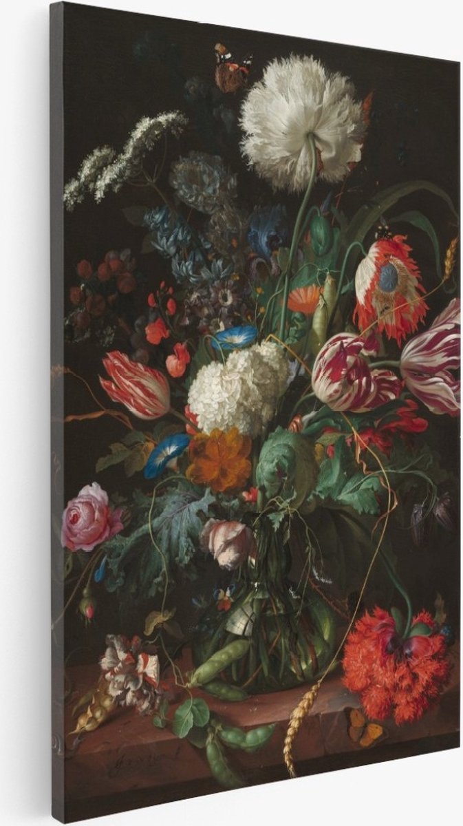 Saammp Canvas Schilderij - Jan Davidsz - Bloemstilleven met vlinders en libellen - Abstract - Kunst - 40x60 - Foto op canvas - Wanddecoratie - Muurdecoratie Woonkamer - Slaapkamer decoratie - Canvas Print Multicolor
