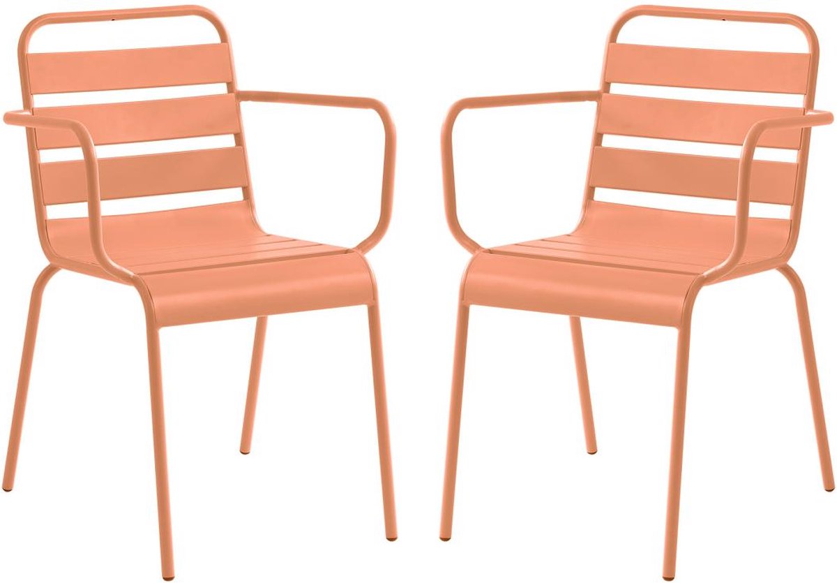 Set van 2 stapelbare metalen fauteuils in perzikkleur - MIRMANDE van MYLIA