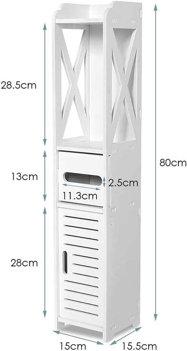 Badkamervloerkast Vrijstaande Smalle Opbergkast Opbergkast Weefselopbergrek voor wasruimte, woonkamer, keuken, wit, 80 x 15,5 x 15 cm Badkamervloerkast Vrijstaande Smalle Opbergkast Opbergkast Weefselopbergrek voor wasruimte, woonkamer, keuken, wit, 80 x 15,5 x 15 cm