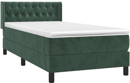 vidaXL Boxspring Fluweel Donkergroen 90x200 cm Boxspringbed - Fluweel Bed - Donkere Groene Bed - Tweepersoons Bed - Pocketed Veren Matras